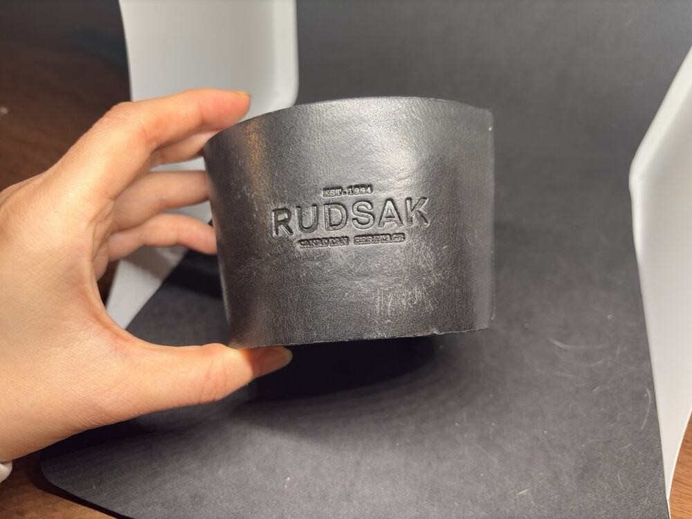 Rudsak Black Genuine Leather Engraved Belt Utility Mug Holder? Bangle Bracelet?